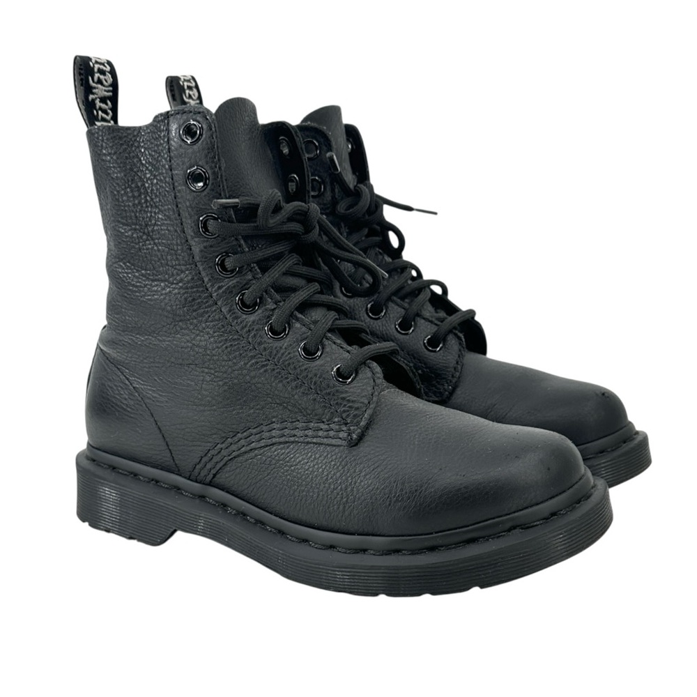 Black Leather Lace-Up Combat Boots - Unbranded